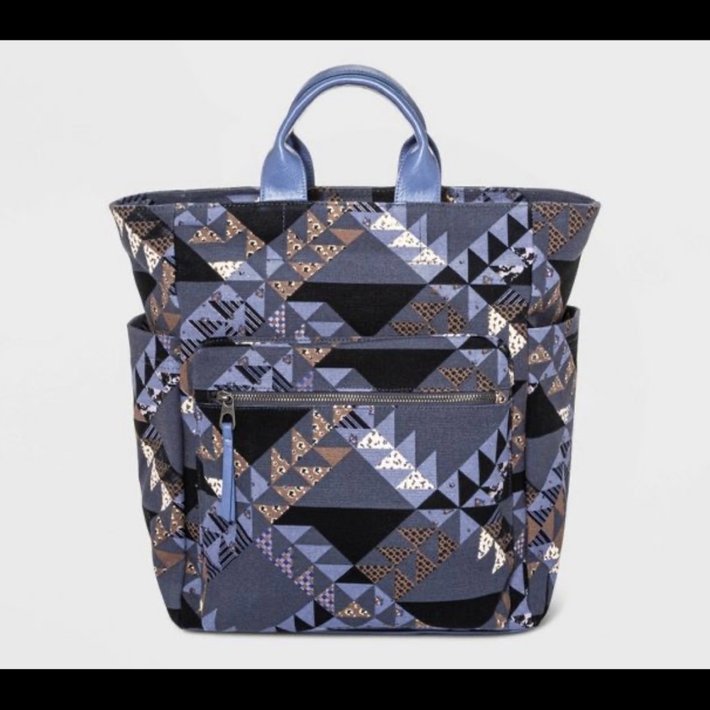 NWT Soft Utility Square Backpack Universal Thread Navy Patchwork Geometric Blue